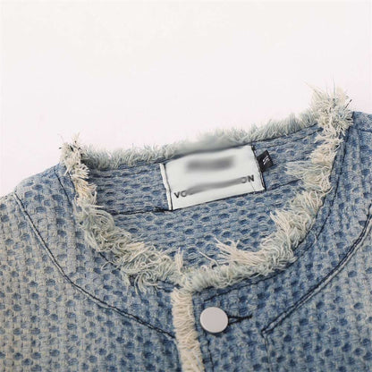 Distressed Frayed Edge Feline Whisker Jean Jacket