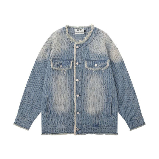 Distressed Frayed Edge Feline Whisker Jean Jacket