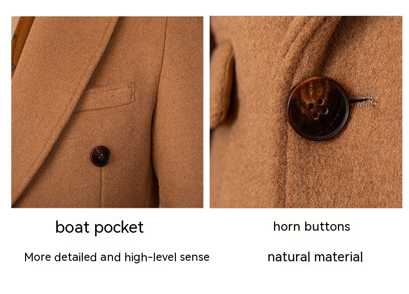 50 Woolen Heavyweight Mid-length Snap Collar Dual-layer Insulated Coat