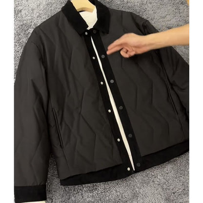Stylish Men's Cold Weather Collar Contrast Casual Puffer Jacket Black 5XL