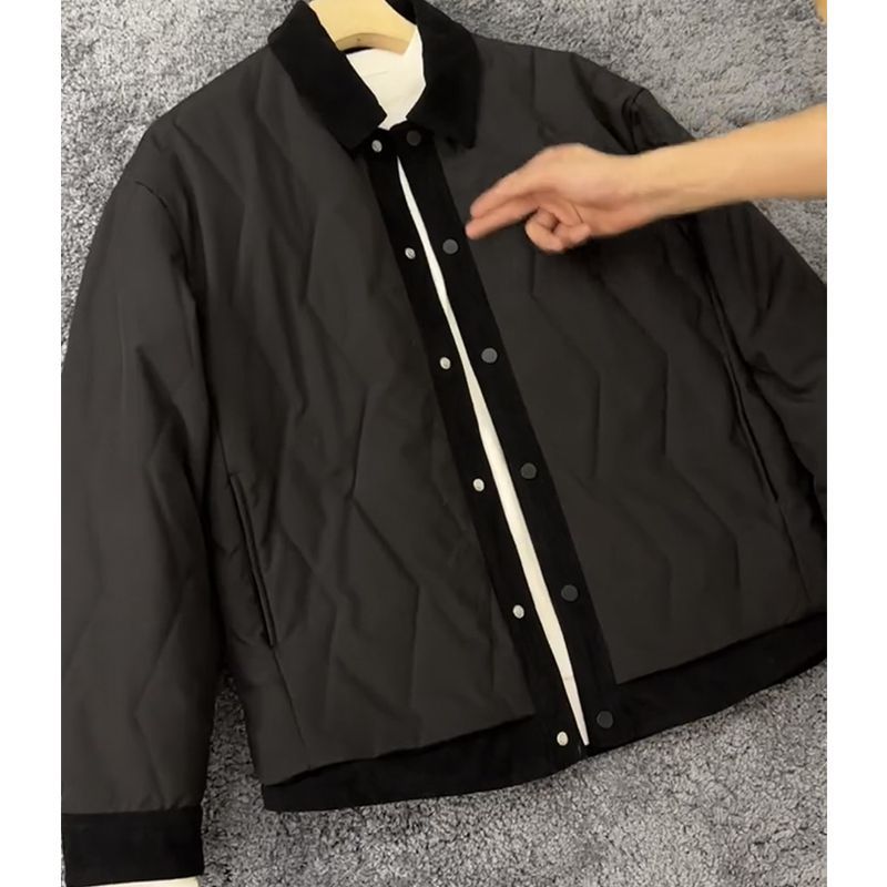 Stylish Men's Cold Weather Collar Contrast Casual Puffer Jacket Black XL