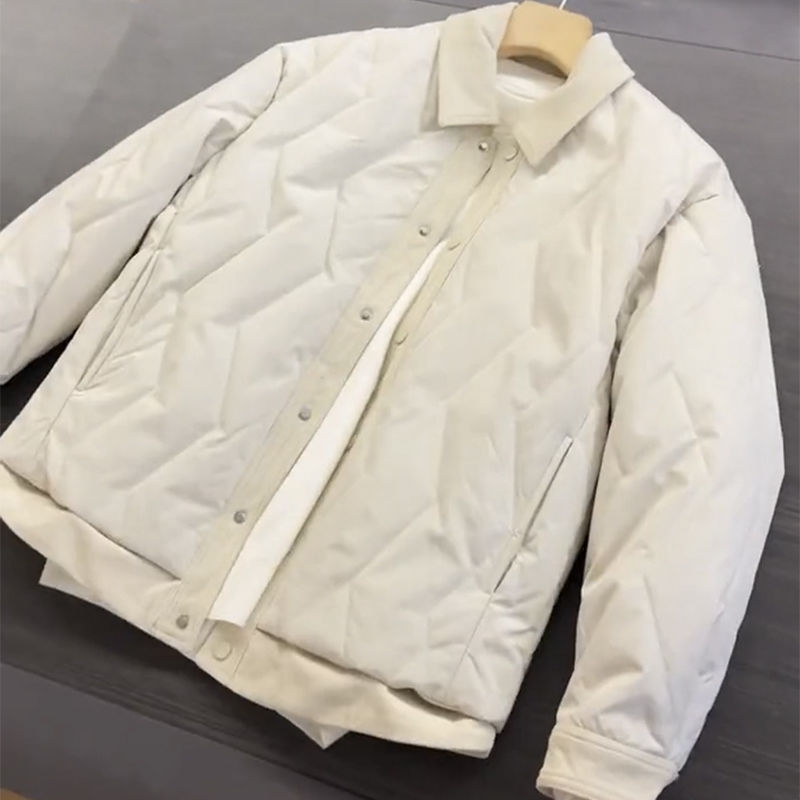 Stylish Men's Cold Weather Collar Contrast Casual Puffer Jacket Creamy White 4XL