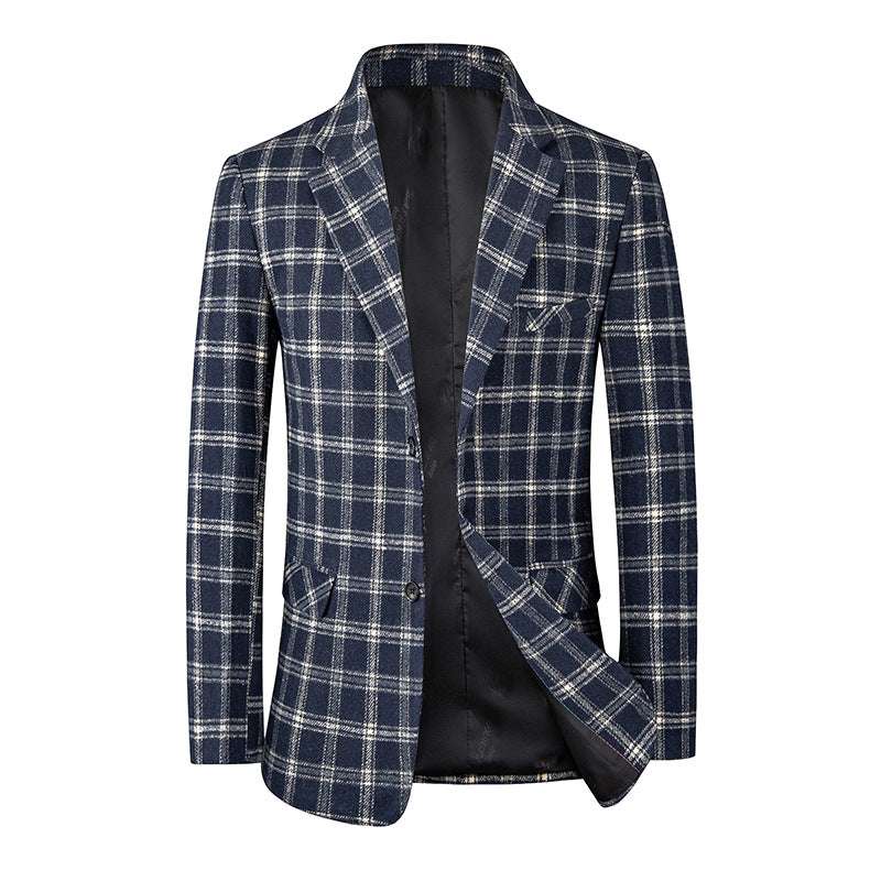 Men's Single-breasted Two-button Slim-fit Blazer Coat Navy Blue 2XL