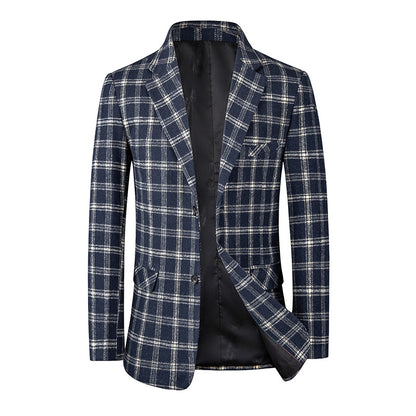 Men's Single-breasted Two-button Slim-fit Blazer Coat Navy Blue 5XL