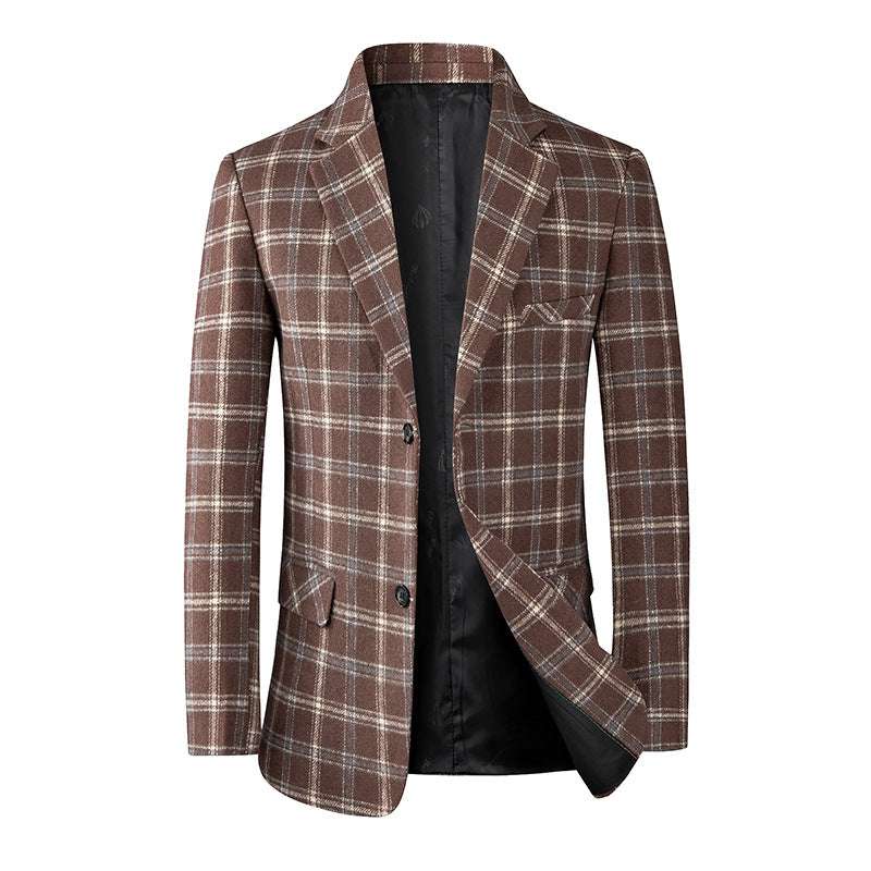 Men's Single-breasted Two-button Slim-fit Blazer Coat Brown 2XL