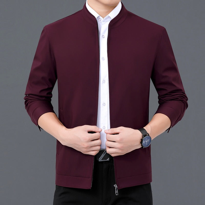 Gentleman's Smart Casual Coat Apparel For Mature Fathers 2086 Wine Red Stand Collar 170