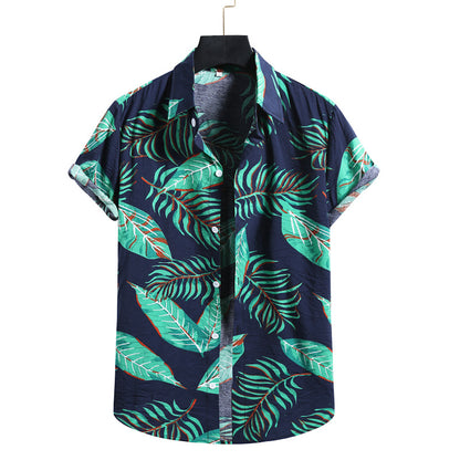 Fresh Seasonal Men's Short Sleeve Floral Print Tropical Shirt Navy Blue XL