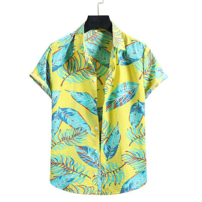 Fresh Seasonal Men's Short Sleeve Floral Print Tropical Shirt Yellow M