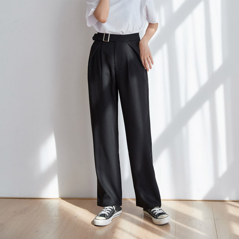 Elegant Fit Casual Stretch High Rise Tapered Trousers Women's Korean Style Slim Solid Straight Leg Pants