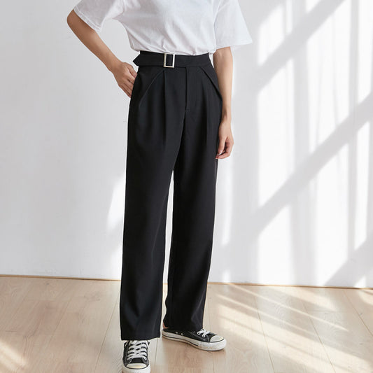 Elegant Fit Casual Stretch High Rise Tapered Trousers Women's Korean Style Slim Solid Straight Leg Pants