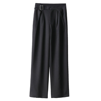 Elegant Fit Casual Stretch High Rise Tapered Trousers Women's Korean Style Slim Solid Straight Leg Pants Black XL