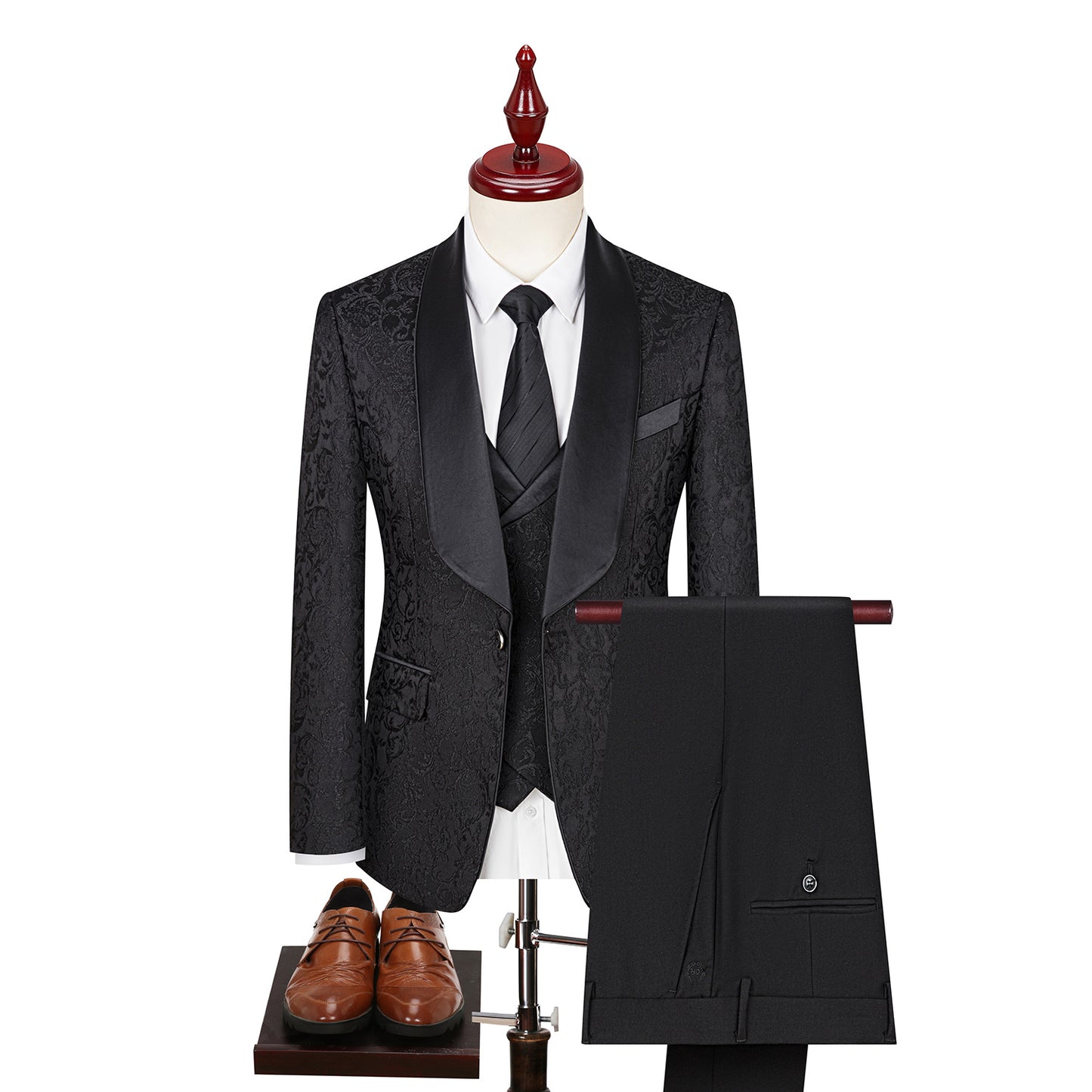 Elegant Jacquard Groom's Attire Formal Wear Black 58