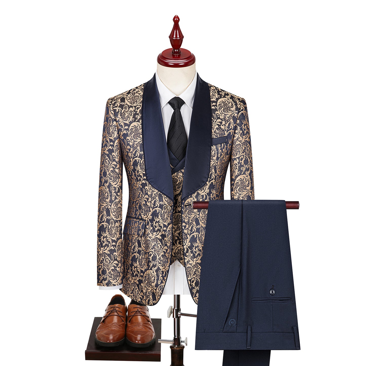 Elegant Jacquard Groom's Attire Formal Wear Blue 44
