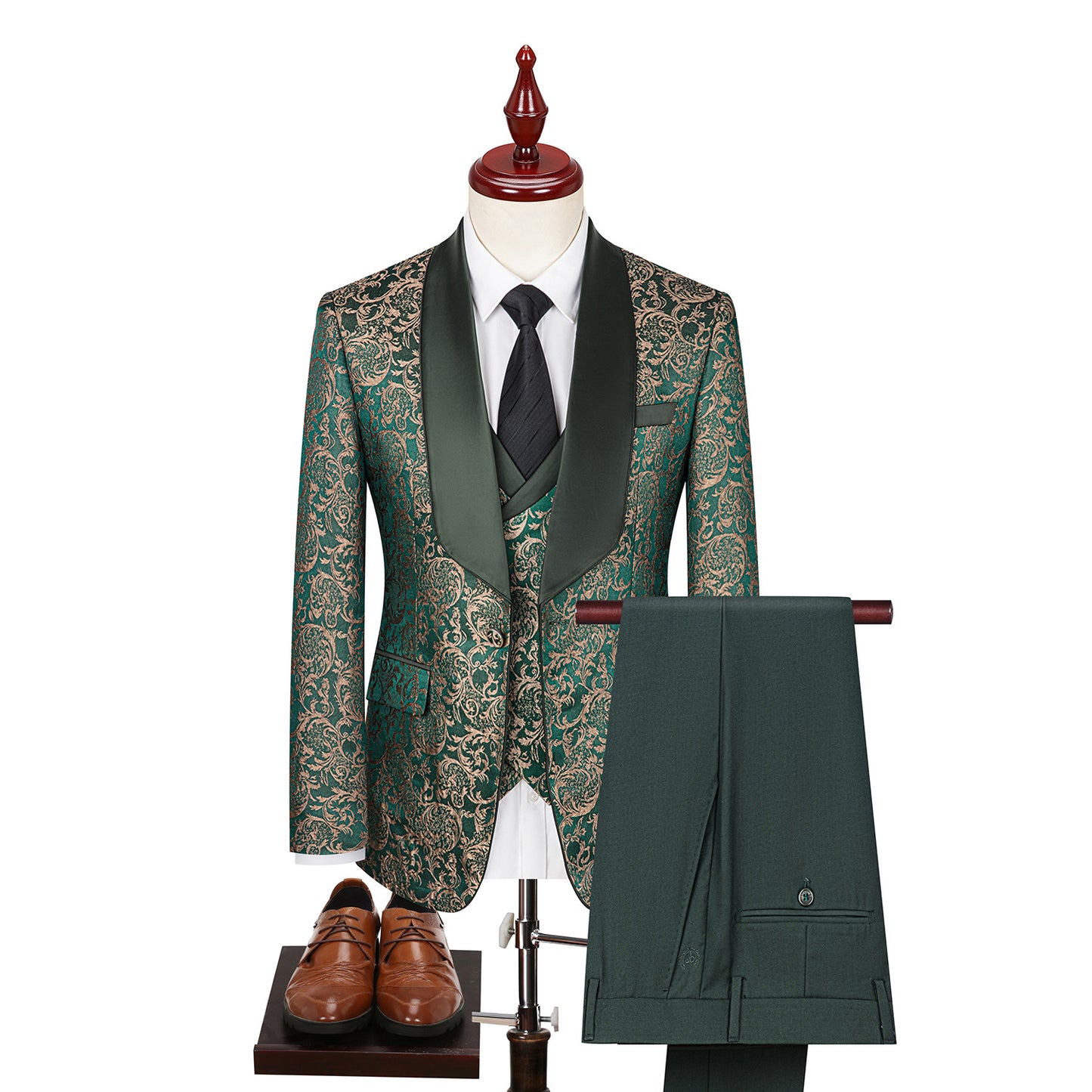Elegant Jacquard Groom's Attire Formal Wear Green 56