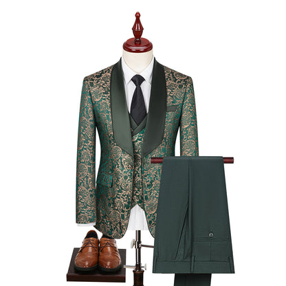 Elegant Jacquard Groom's Attire Formal Wear Green 56