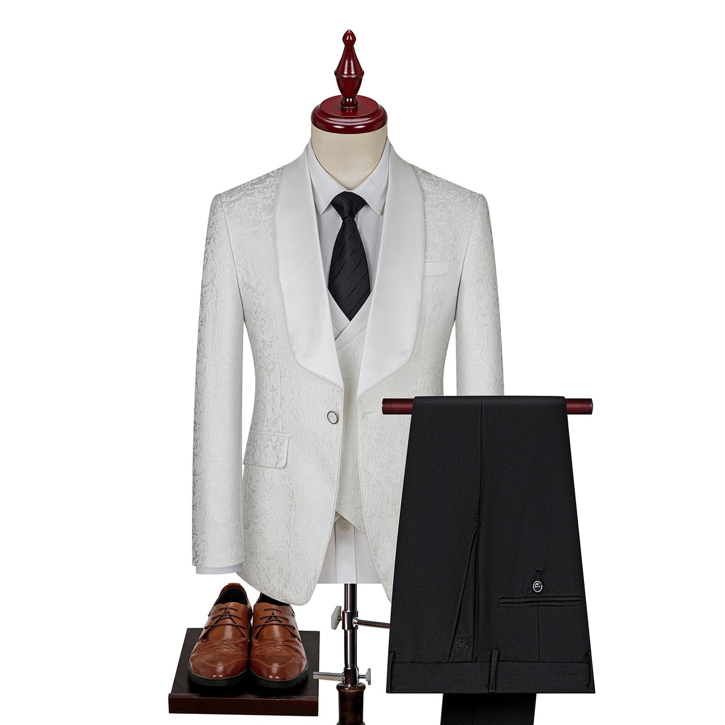 Elegant Jacquard Groom's Attire Formal Wear White 48