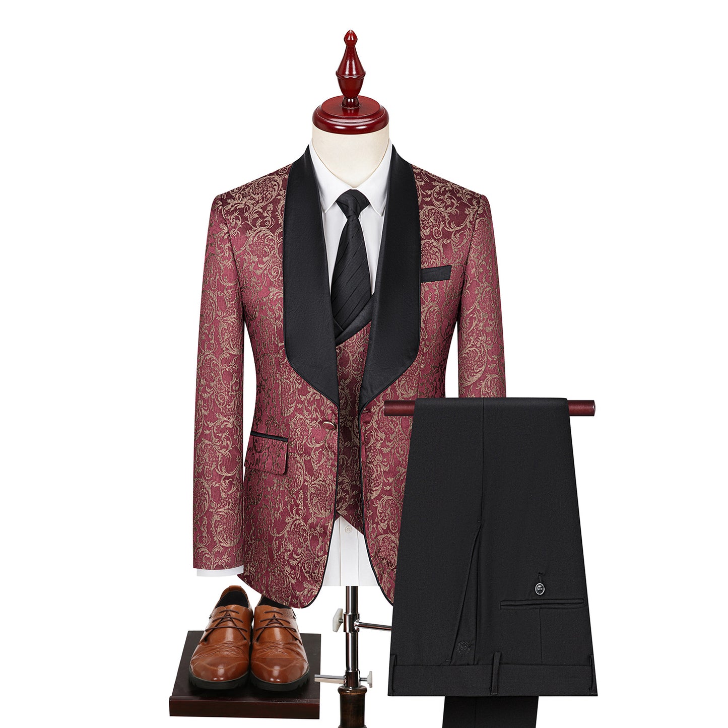Elegant Jacquard Groom's Attire Formal Wear Red 52