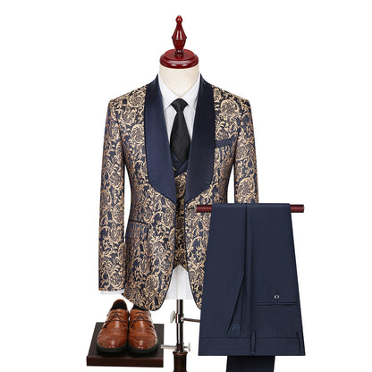 Elegant Jacquard Groom's Attire Formal Wear Blue 52