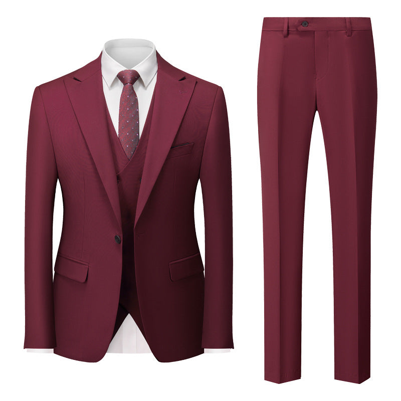 Men's Professional Office Attire International Trade Suit Groom Wedding Outfit Wine Red M
