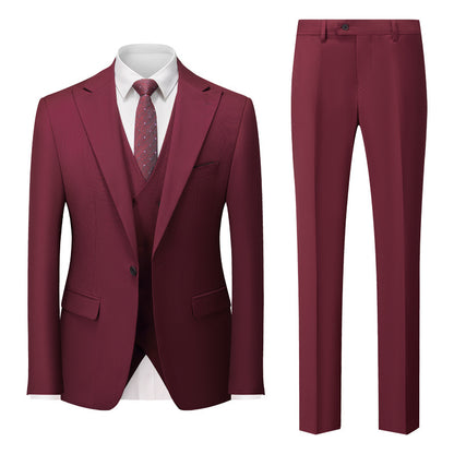 Men's Professional Office Attire International Trade Suit Groom Wedding Outfit Wine Red M