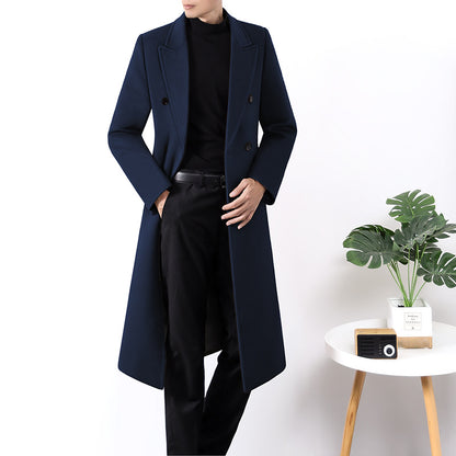 Premium Men's Reversible Wool Windbreaker Coat Blue L