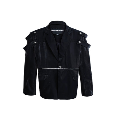 Thick Specialty Shiny Textured Structured Shoulder Blazer Coat