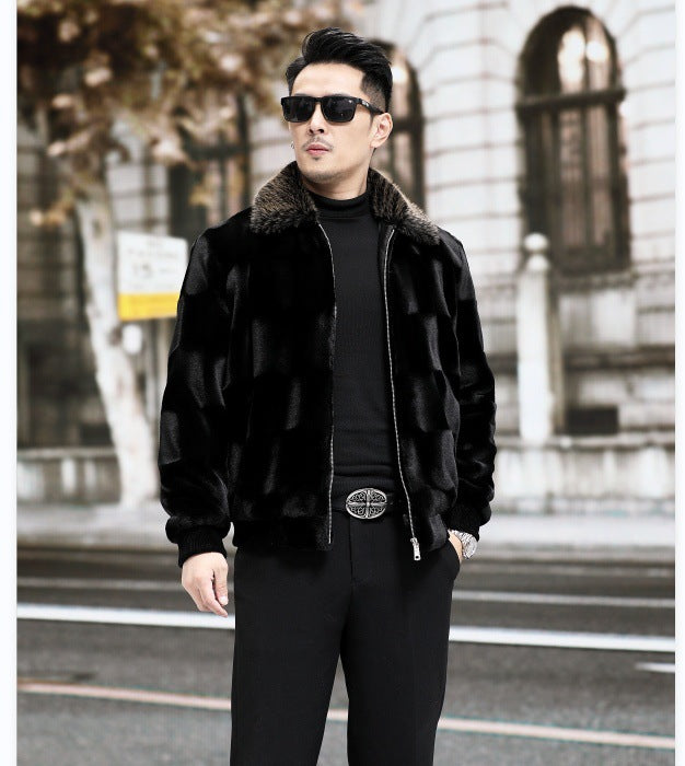 Luxury Men's Outerwear with Premium Fur Lining Black 5XL
