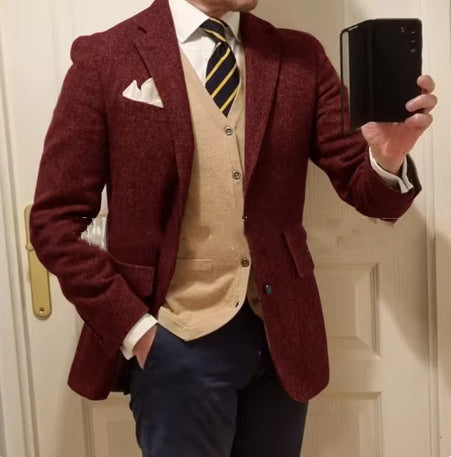 Stylish Men's Herringbone Jacket Modern Tailored Fit