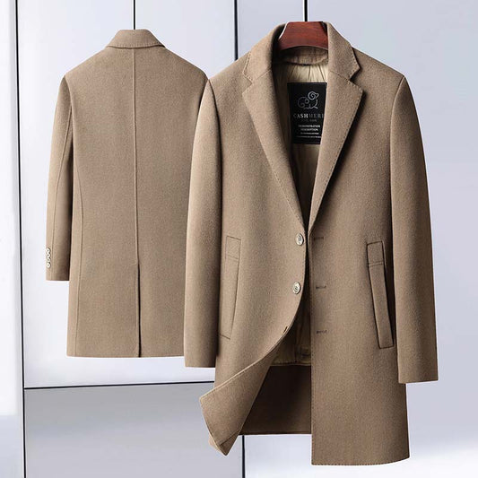 Handcrafted Dual-layer Wool Blend Mid-length Jacket with Detachable Goose Feather Lining Casual Outerwear