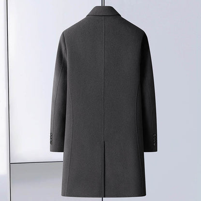 Handcrafted Dual-layer Wool Blend Mid-length Jacket with Detachable Goose Feather Lining Casual Outerwear