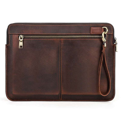 Rugged Shield Genuine Leather Laptop Sleeve Cover Case Coffee Macbook 14.2inch