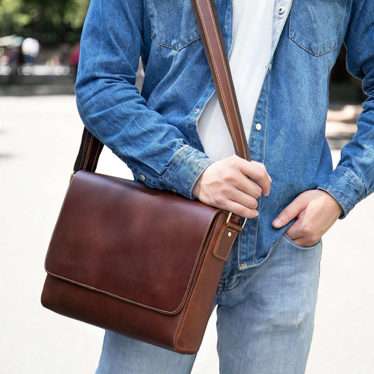Vintage Leather Crossbody Satchel with Top Grain Hide