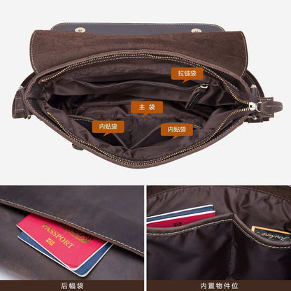 Vintage Leather Crossbody Satchel with Top Grain Hide