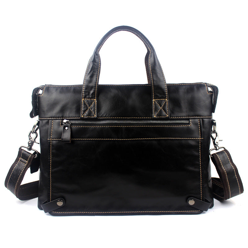 Executive top-grain leather portfolio Deep coffee white line