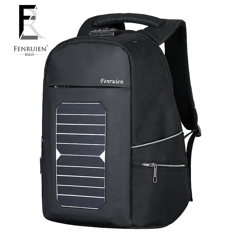 Modern sun-powered outdoor dual-strap men's professional personalized secure 15-inch laptop backpack Black