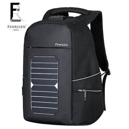 Modern sun-powered outdoor dual-strap men's professional personalized secure 15-inch laptop backpack Black