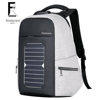 Modern sun-powered outdoor dual-strap men's professional personalized secure 15-inch laptop backpack Gray