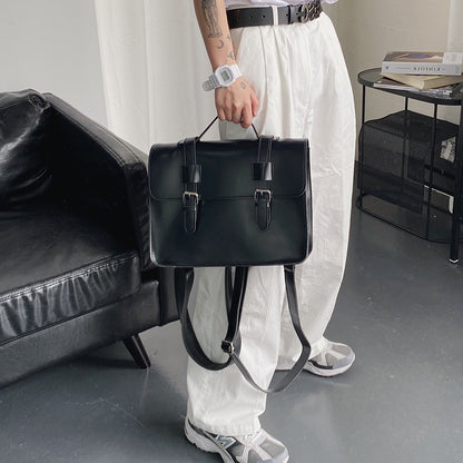 Versatile Dual Strap Leather Crossbody Carryall Black
