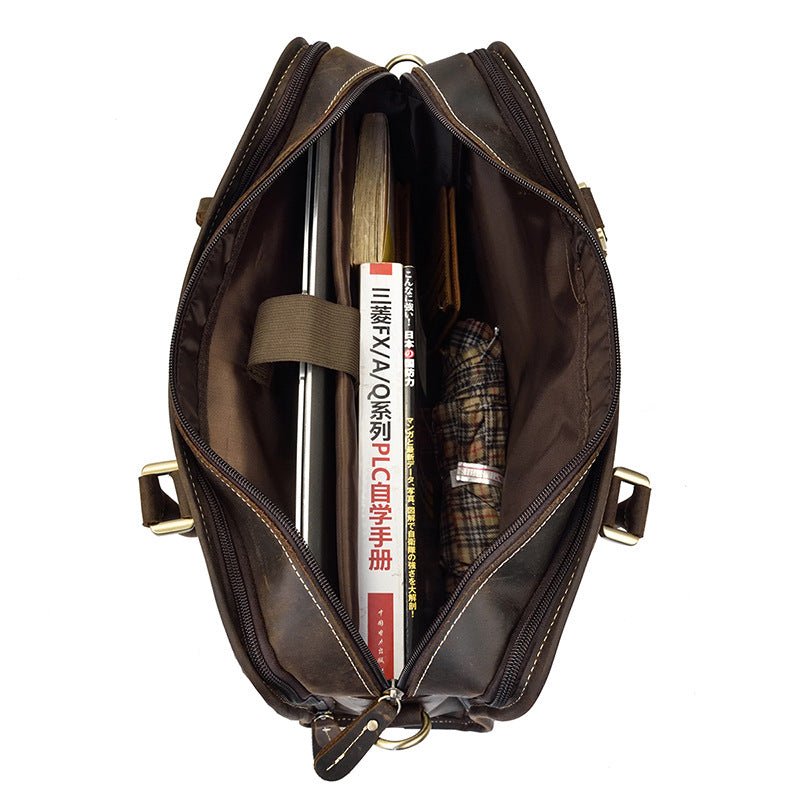 Vintage Distressed Leather Messenger Briefcase for Professionals