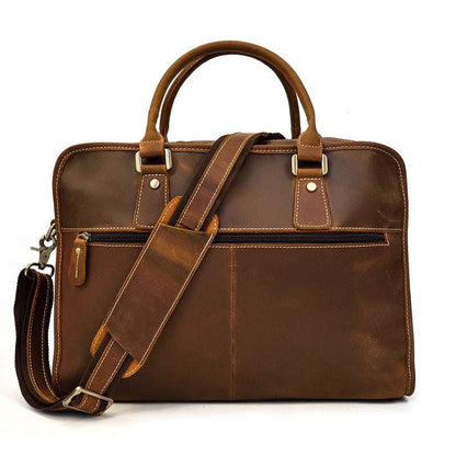 Vintage Distressed Leather Messenger Briefcase for Professionals Brown