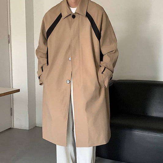 Casual Men's Long Trench Coat Relaxed Fit Lapel Jacket