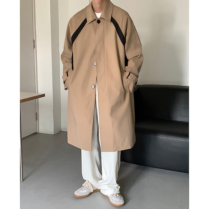 Casual Men's Long Trench Coat Relaxed Fit Lapel Jacket