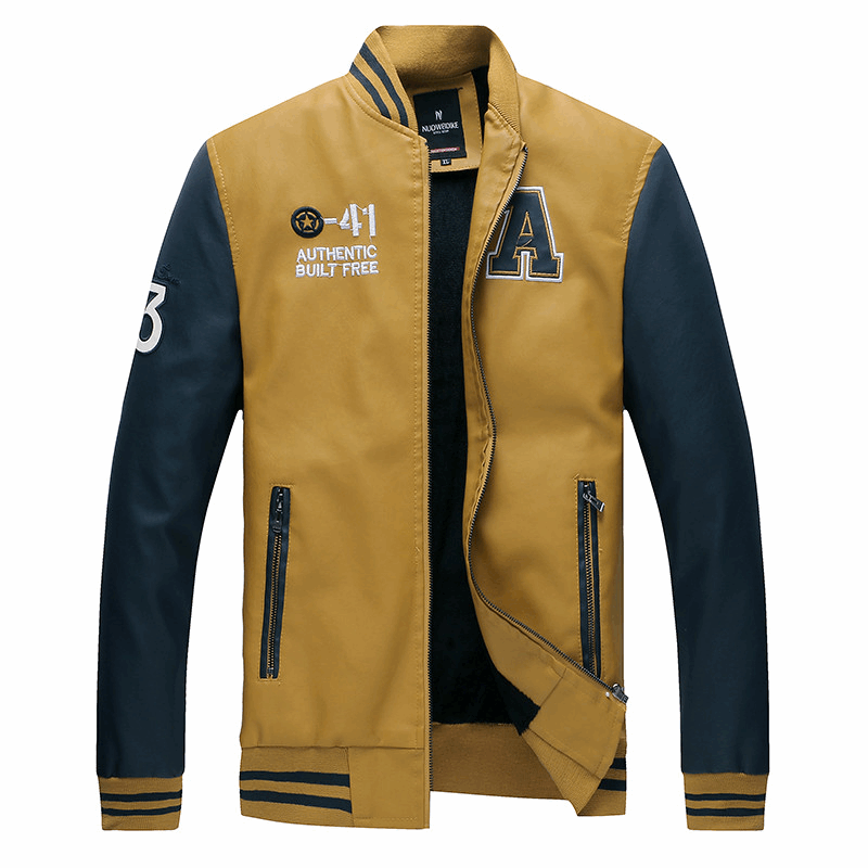 Stylish Men's Faux Leather Coat, Versatile Stand-collar Outerwear for Men