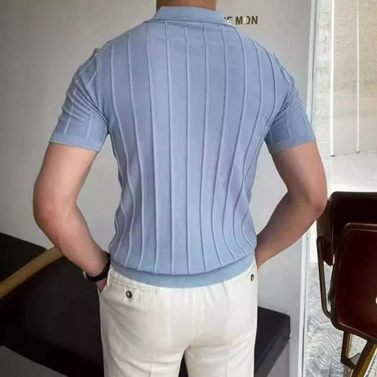 Solid-color collarless pullover knit sweater for men