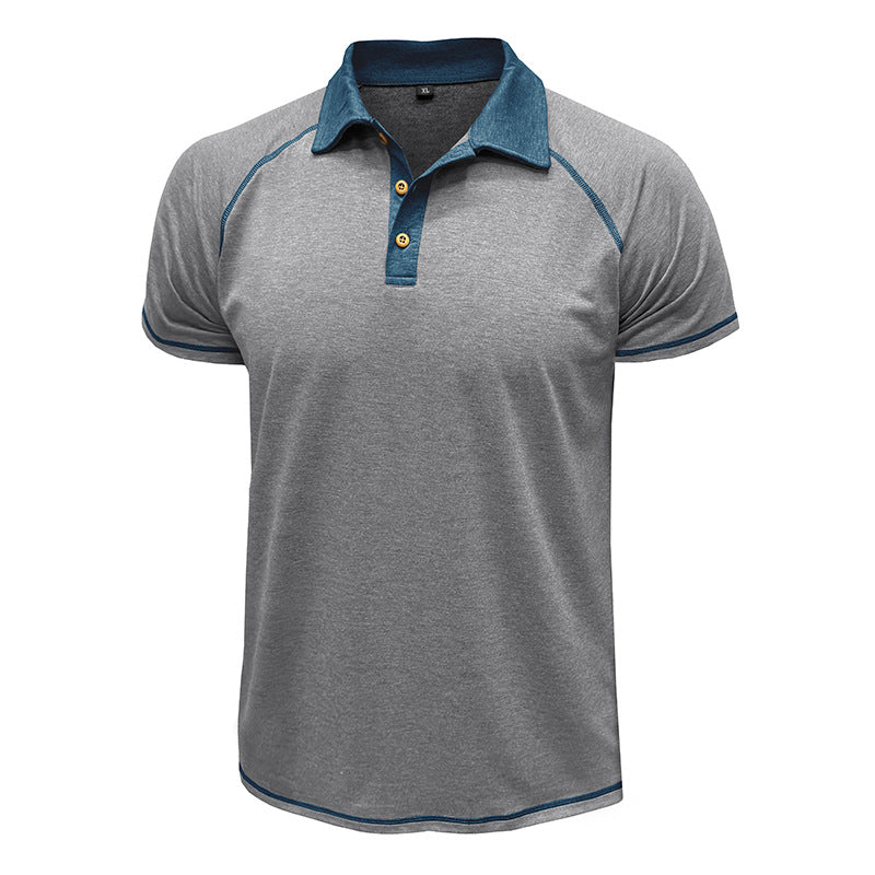 Men Summer Lapel Henry T-Shirt With Short Sleeves Light Gray