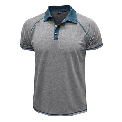 Men Summer Lapel Henry T-Shirt With Short Sleeves Light Gray