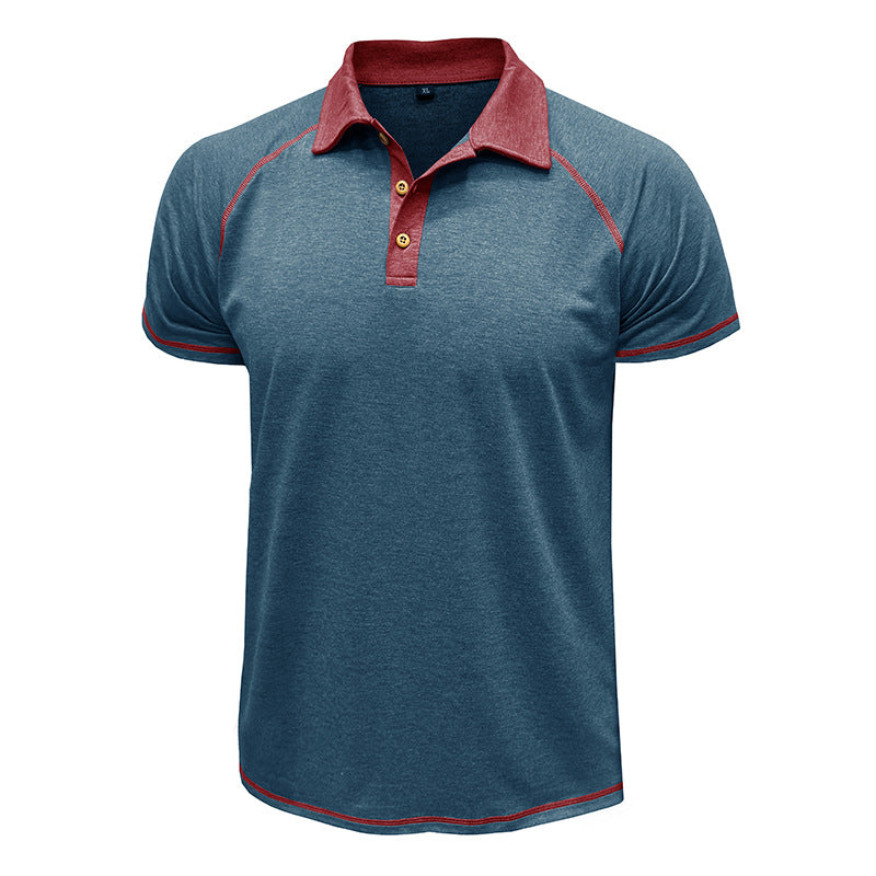 Men Summer Lapel Henry T-Shirt With Short Sleeves Blue