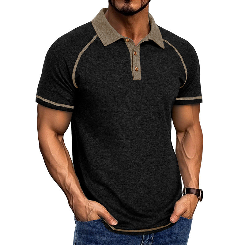 Men Summer Lapel Henry T-Shirt With Short Sleeves