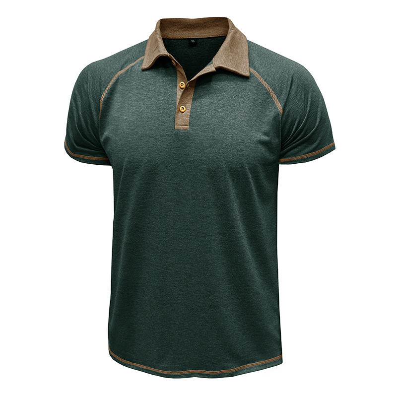 Men Summer Lapel Henry T-Shirt With Short Sleeves Green
