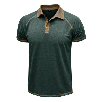 Men Summer Lapel Henry T-Shirt With Short Sleeves Green